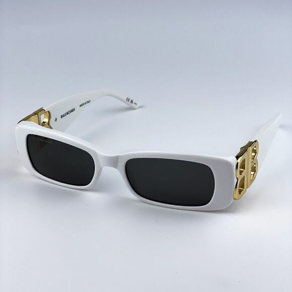 NEW Balenciaga  BB0096S 011 White Gold Logo Grey Square Unisex Sunglasses - Picture 8 of 14